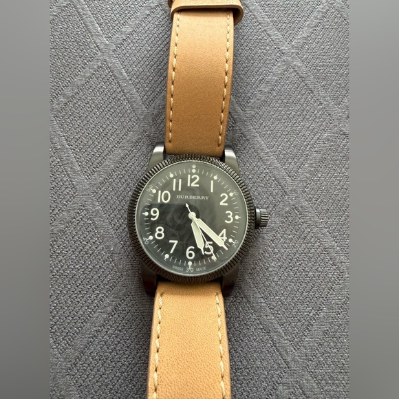 Burberry Black Dial with Tan Leather Strap Men's Watch